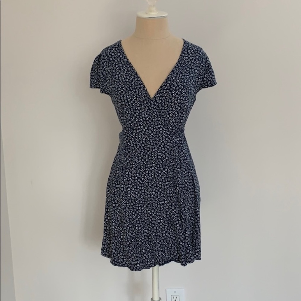 Brandy Melville Navy Blue Floral Wrap Dress